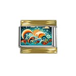 Waves Ocean Sea Abstract Whimsical Abstract Art Pattern Abstract Pattern Nature Water Seascape Gold Trim Italian Charm (9mm)
