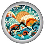 Waves Ocean Sea Abstract Whimsical Abstract Art Pattern Abstract Pattern Nature Water Seascape Wall Clock (Silver)