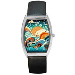 Waves Ocean Sea Abstract Whimsical Abstract Art Pattern Abstract Pattern Nature Water Seascape Barrel Style Metal Watch