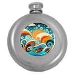 Waves Ocean Sea Abstract Whimsical Abstract Art Pattern Abstract Pattern Nature Water Seascape Round Hip Flask (5 oz)