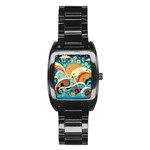 Waves Ocean Sea Abstract Whimsical Abstract Art Pattern Abstract Pattern Nature Water Seascape Stainless Steel Barrel Watch