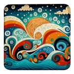 Waves Ocean Sea Abstract Whimsical Abstract Art Pattern Abstract Pattern Nature Water Seascape Square Glass Fridge Magnet (4 pack)