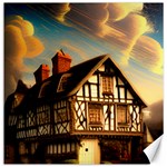 Village House Cottage Medieval Timber Tudor Split-timber Frame Architecture Town Twilight Chimney Canvas 16  x 16 