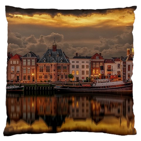 Old Port Of Maasslui Netherlands Large Premium Plush Fleece Cushion Case (One Side) from ZippyPress Front
