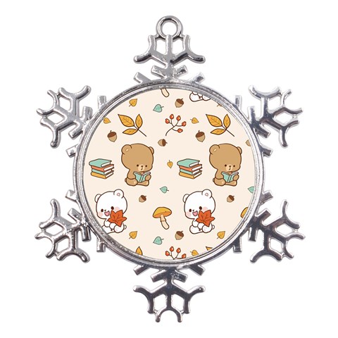 Bear Cartoon Background Pattern Seamless Animal Metal Large Snowflake Ornament from ZippyPress Front