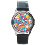 Circles Art Seamless Repeat Bright Colors Colorful Round Metal Watch