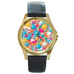 Circles Art Seamless Repeat Bright Colors Colorful Round Gold Metal Watch