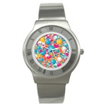 Circles Art Seamless Repeat Bright Colors Colorful Stainless Steel Watch
