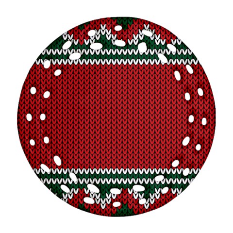 Christmas Pattern, Fabric Texture, Knitted Red Background Round Filigree Ornament (Two Sides) from ZippyPress Front