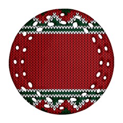 Christmas Pattern, Fabric Texture, Knitted Red Background Round Filigree Ornament (Two Sides) from ZippyPress Back