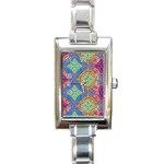 Colorful Floral Ornament, Floral Patterns Rectangle Italian Charm Watch