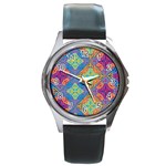 Colorful Floral Ornament, Floral Patterns Round Metal Watch