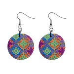 Colorful Floral Ornament, Floral Patterns Mini Button Earrings