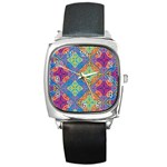 Colorful Floral Ornament, Floral Patterns Square Metal Watch
