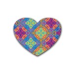 Colorful Floral Ornament, Floral Patterns Rubber Heart Coaster (4 pack)