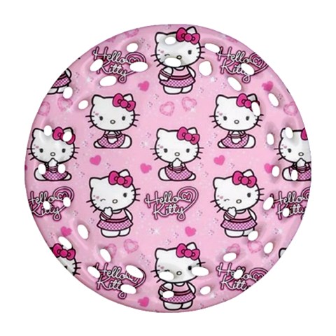 Cute Hello Kitty Collage, Cute Hello Kitty Round Filigree Ornament (Two Sides) from ZippyPress Front
