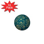 European Pattern, Blue, Desenho, Retro, Style 1  Mini Buttons (10 pack) 