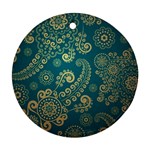 European Pattern, Blue, Desenho, Retro, Style Round Ornament (Two Sides)