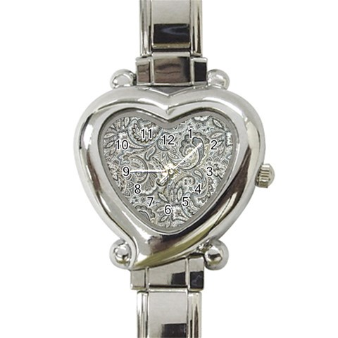 Gray Paisley Texture, Paisley Heart Italian Charm Watch from ZippyPress Front