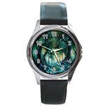 Trees Forest Mystical Forest Background Landscape Nature Round Metal Watch