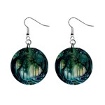 Trees Forest Mystical Forest Background Landscape Nature Mini Button Earrings
