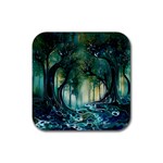 Trees Forest Mystical Forest Background Landscape Nature Rubber Coaster (Square)
