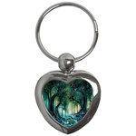 Trees Forest Mystical Forest Background Landscape Nature Key Chain (Heart)