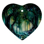 Trees Forest Mystical Forest Background Landscape Nature Heart Ornament (Two Sides)