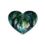 Trees Forest Mystical Forest Background Landscape Nature Rubber Heart Coaster (4 pack)