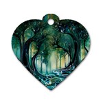 Trees Forest Mystical Forest Background Landscape Nature Dog Tag Heart (Two Sides)