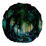 Trees Forest Mystical Forest Background Landscape Nature Large 18  Premium Round Cushions