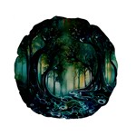 Trees Forest Mystical Forest Background Landscape Nature Standard 15  Premium Flano Round Cushions
