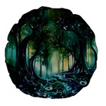 Trees Forest Mystical Forest Background Landscape Nature Large 18  Premium Flano Round Cushions