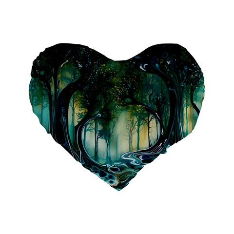 Trees Forest Mystical Forest Background Landscape Nature Standard 16  Premium Flano Heart Shape Cushions from ZippyPress Front