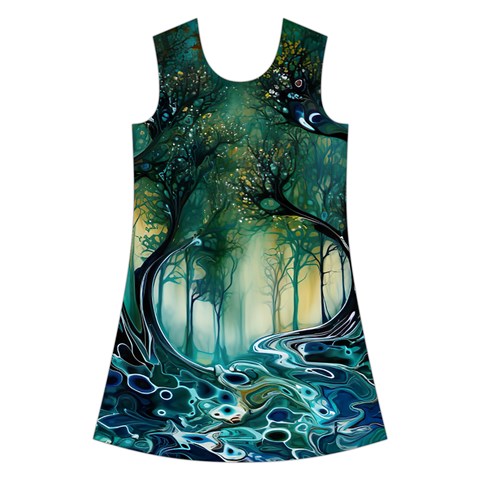 Trees Forest Mystical Forest Background Landscape Nature Kids  Short Sleeve Velvet Dress from ZippyPress Front