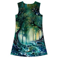 Trees Forest Mystical Forest Background Landscape Nature Kids  Short Sleeve Velvet Dress from ZippyPress Back
