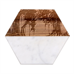 Trees Forest Mystical Forest Background Landscape Nature Marble Wood Coaster (Hexagon) 