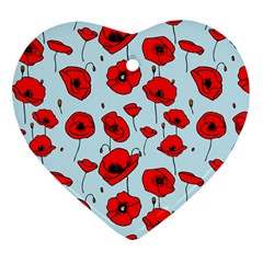 Poppies Flowers Red Seamless Pattern Heart Ornament (Two Sides) from ZippyPress Front