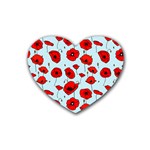 Poppies Flowers Red Seamless Pattern Rubber Heart Coaster (4 pack)