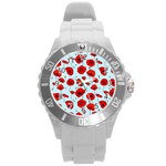 Poppies Flowers Red Seamless Pattern Round Plastic Sport Watch (L)