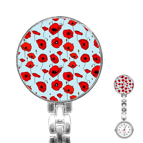 Poppies Flowers Red Seamless Pattern Stainless Steel Nurses Watch from ZippyPress Front