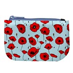 Poppies Flowers Red Seamless Pattern Large Coin Purse
