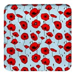 Poppies Flowers Red Seamless Pattern Square Glass Fridge Magnet (4 pack)