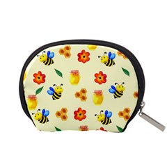 Seamless Honey Bee Texture Flowers Nature Leaves Honeycomb Hive Beekeeping Watercolor Pattern Accessory Pouch (Small) from ZippyPress Back