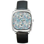 Floral Background Wallpaper Flowers Bouquet Leaves Herbarium Seamless Flora Bloom Square Metal Watch