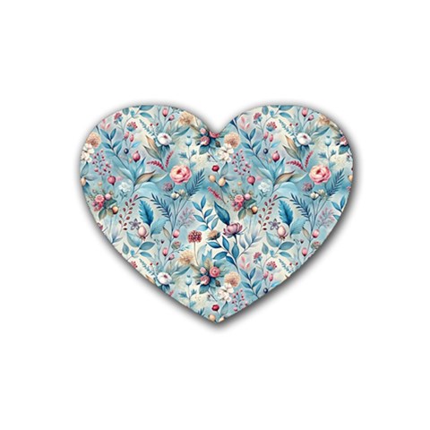 Floral Background Wallpaper Flowers Bouquet Leaves Herbarium Seamless Flora Bloom Rubber Coaster (Heart) from ZippyPress Front