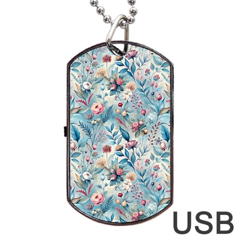 Floral Background Wallpaper Flowers Bouquet Leaves Herbarium Seamless Flora Bloom Dog Tag USB Flash (One Side) from ZippyPress Front
