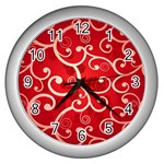 Patterns, Corazones, Texture, Red, Wall Clock (Silver)