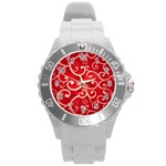 Patterns, Corazones, Texture, Red, Round Plastic Sport Watch (L)