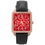 Patterns, Corazones, Texture, Red, Rose Gold Leather Watch 